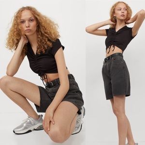 🆕 NWT! H&M Ribbed Drawstring Crop Top - Black (Small)
